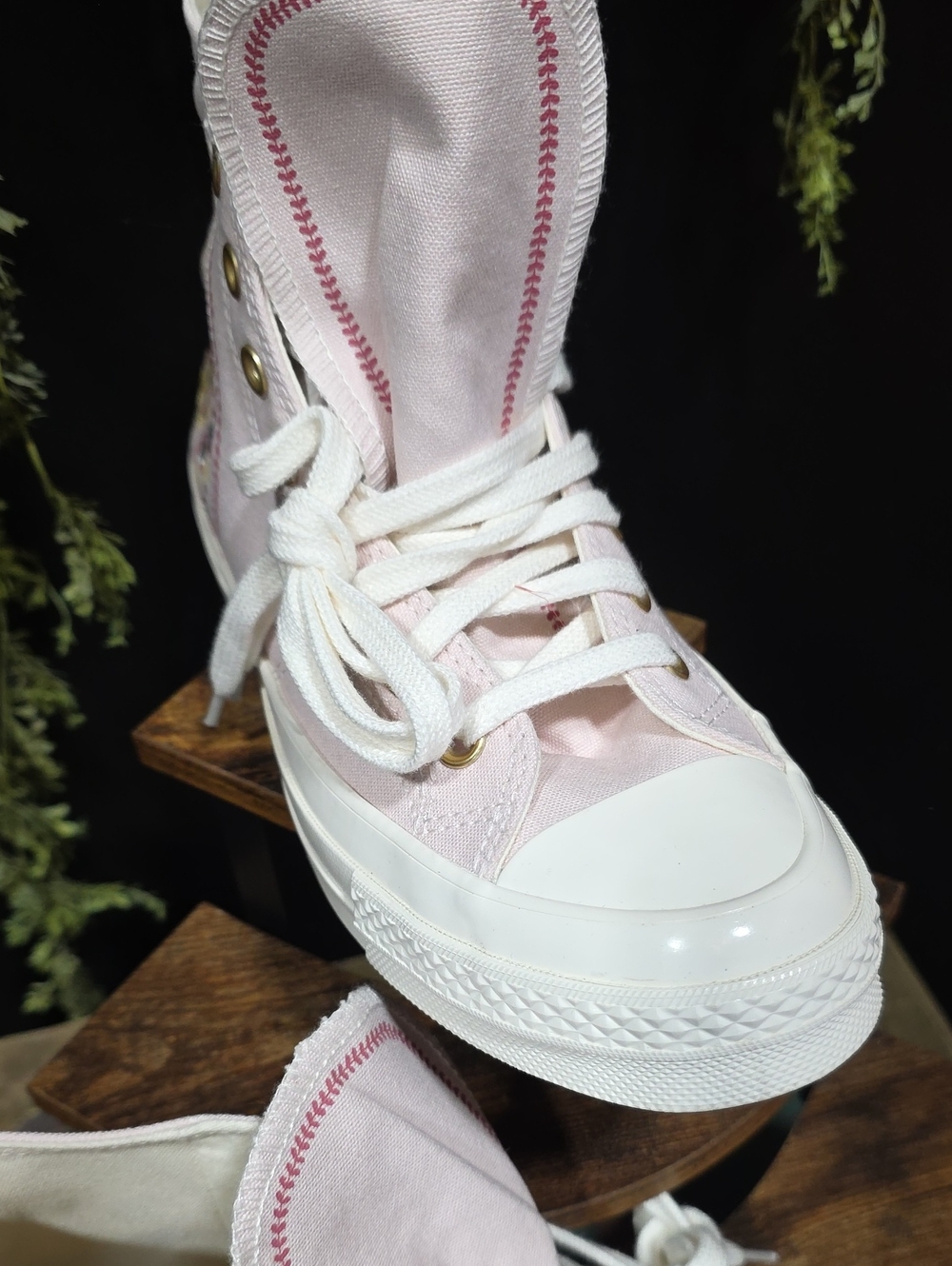 NEW! Converse Pink Embroidered High-Top Canvas Sneakers - Picture 6 of 13